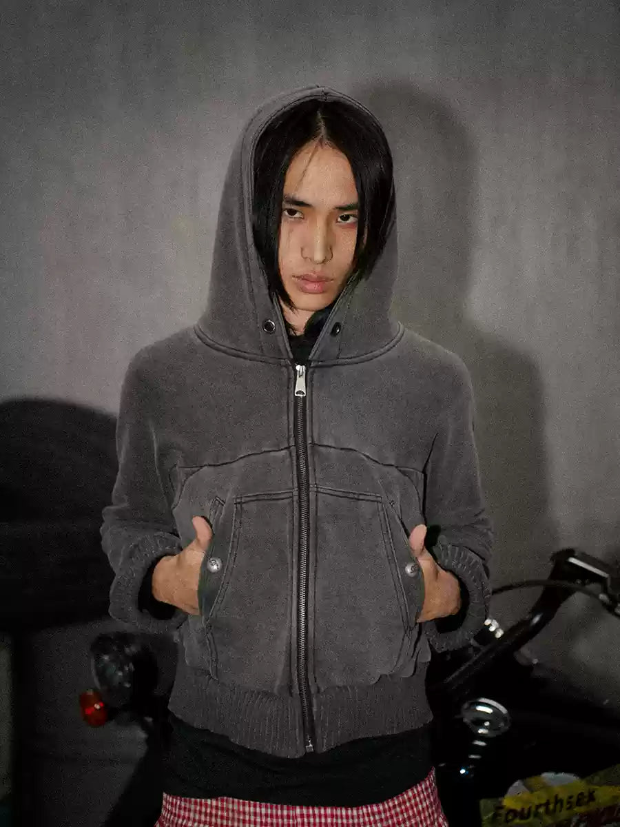 Washed Gray Hooded Sweatshirt Jacket - PSYLOS 1, Washed Gray Hooded Sweatshirt Jacket, Jacket, Fourth3ex, PSYLOS 1
